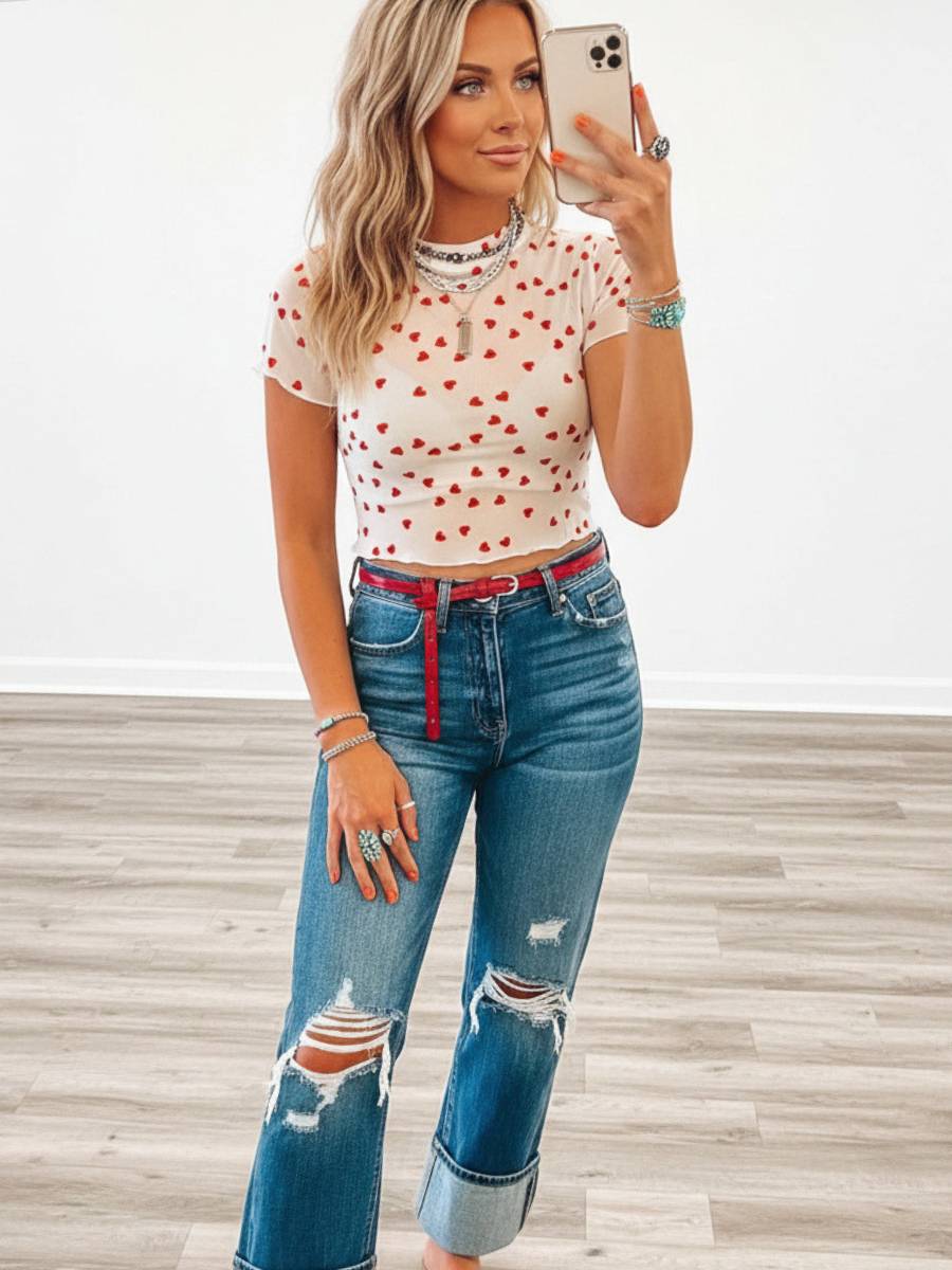 All My Lovin Heart Mesh Top
